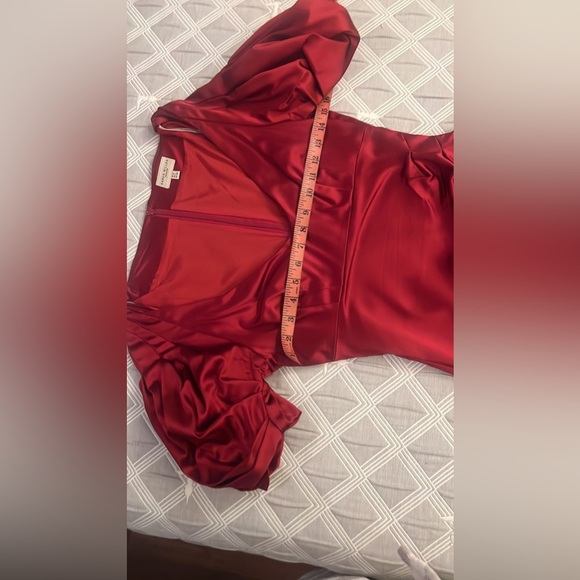 Karen Millen Red Cocktail Dress with Sweetheart Neckline and Puff Sleeves party - Picture 7 of 8